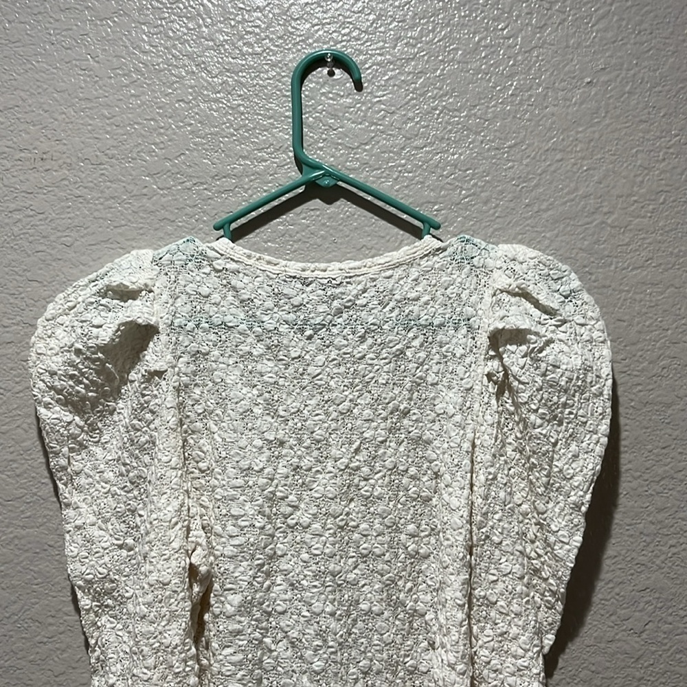 LOFT Women's Petite Floral Lace Pleated Puff Sleeve Top Ivory Sz MP stylish long - Picture 10 of 11